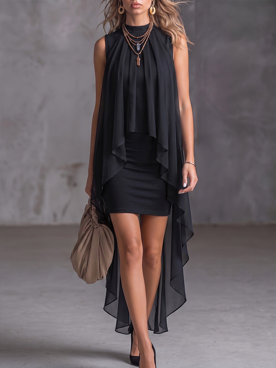 Women's Sleeveless Loose-fit Chiffon Dress With Mandarin Collar