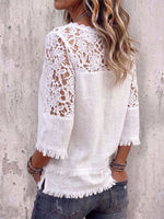 Vintage Art Comfortable Fabrics Cotton Linen Blend Patchwork Lace Shirt