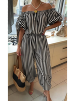 Classic Elegant Striped Off-shoulder Jumpsuit