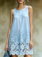 Women's Light Blue Cutout Floral Lace Sleeveless Dress