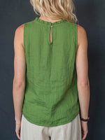 Women's Solid-color Sleeveless Cotton-linen Top With Lettuce-edge Crew Neck (loose Fit)