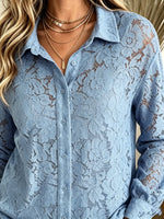 Women's Sheer Floral Lace Button-Down Shirt
