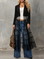 Women's Long Mesh Patchwork Crop Blazer