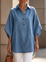 Artfully Tailored Lightweight Denim Shirt Top