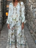 Elegant Floral Print Maxi Dress For Vacation