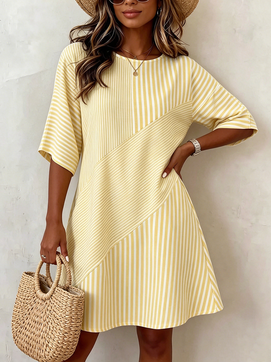 Artistic Striped Comfortable Cotton-linen Dress