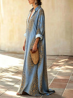 Women's Vintage Snake Skin Print Collared Button Down Long Shirt Cover Up Dress
