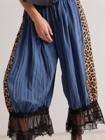Vintage Art Comfortable Fabrics Hollowed Out Lace Patchwork Leopard Pants