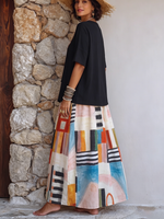 Artistic Geometric Print Cotton Two-piece Set