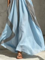 Women Contrast Vertical Stripe Patchwork Halter Flowy Maxi Dress