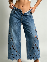 Chic Floral Cutout Cropped Wide-leg Jeans
