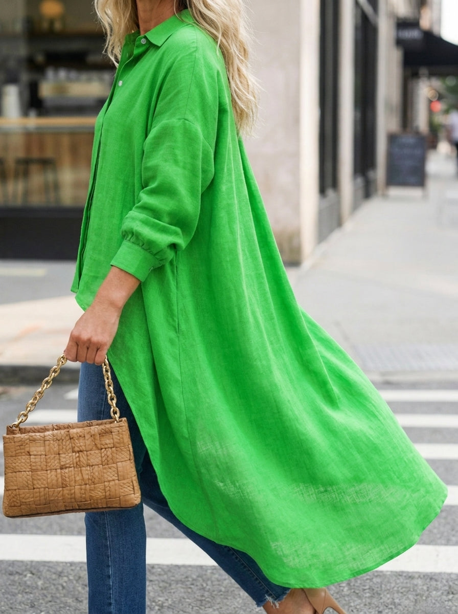 Women’s Oversized High Low Hem Cotton Linen Long Shirt Tunic