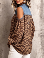 Casual & Sexy Denim-paneled Leopard Print Shirt