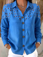 Elegant Corduroy Shirt With Floral-cutout Paneling
