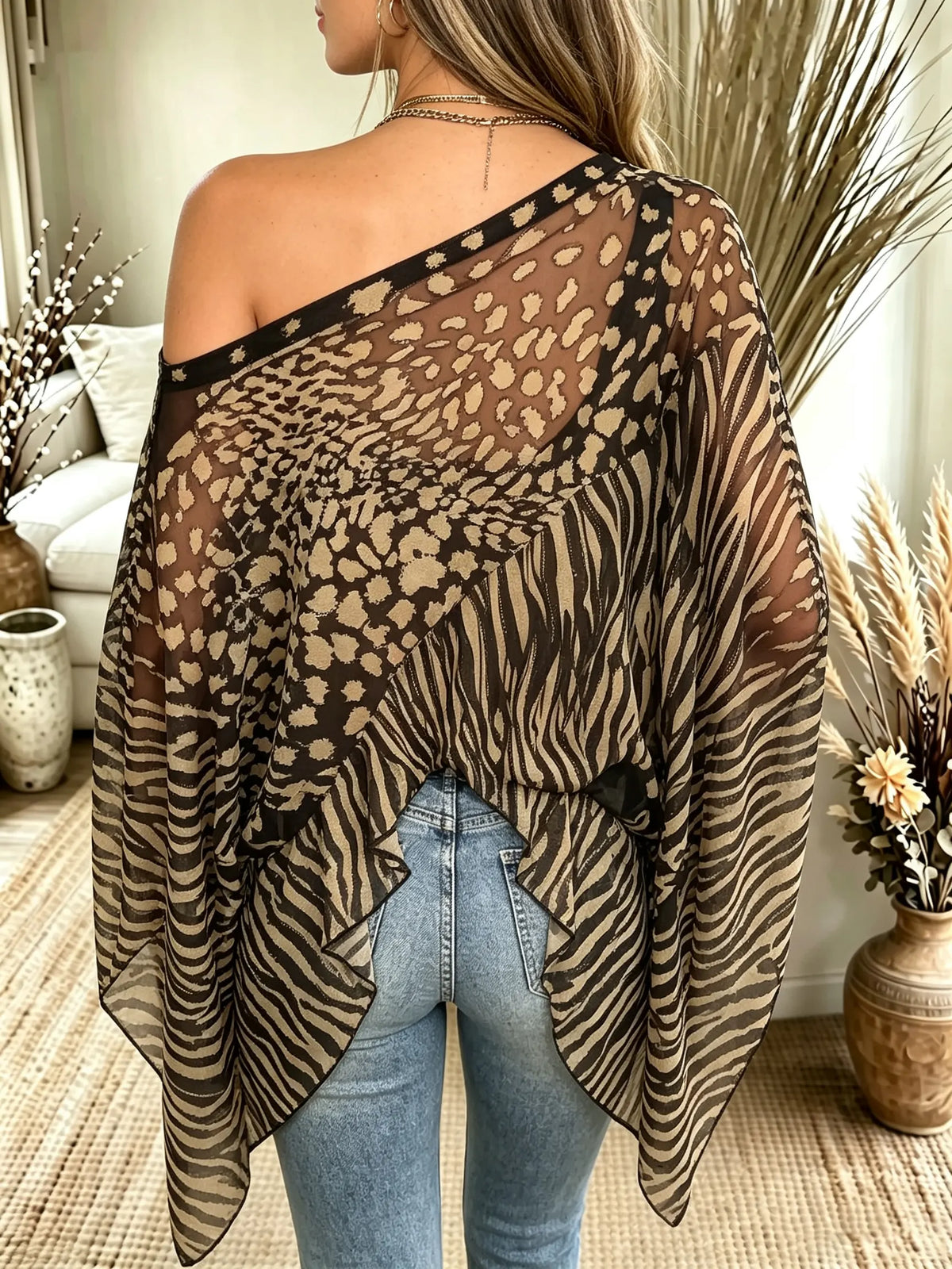 Women's Off-Shoulder Animal Print Blouse