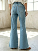 Women's Solid Floral Lace Spliced Denim Flare Pants