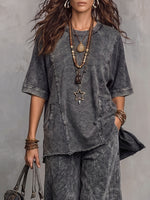 Vintage Art Comfortable Fabrics Patchwork Cotton Sweatshirt Set