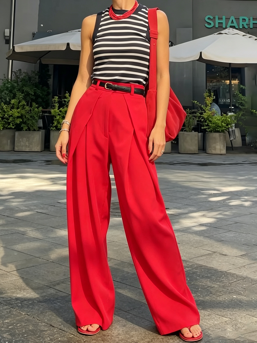 Minimalist Elegant Pleated Wide-leg Trousers Pant