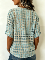 Artistic Watercolor Polka-dot Print Cotton-linen Henley Shirt