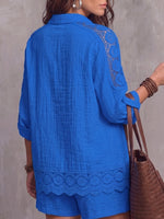 Vintage Elegant Crochet Floral Patchwork Cotton-Linen Shirt