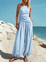 Women's Off-shoulder Art Casual Top And Pants Two-piece Set