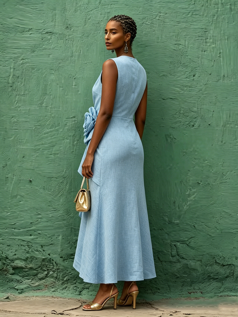 Elegant Floral-embellished Dress – Perfect For Parties Weddings And Vacations