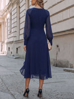Women's Solid Color V-neck Long-sleeve Loose Casual Chiffon Dress