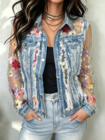 Women's Flowers Mesh Denim Jacket