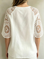 Women’s Circular Hollow Cutwork Lace Raglan Short Sleeve Blouse