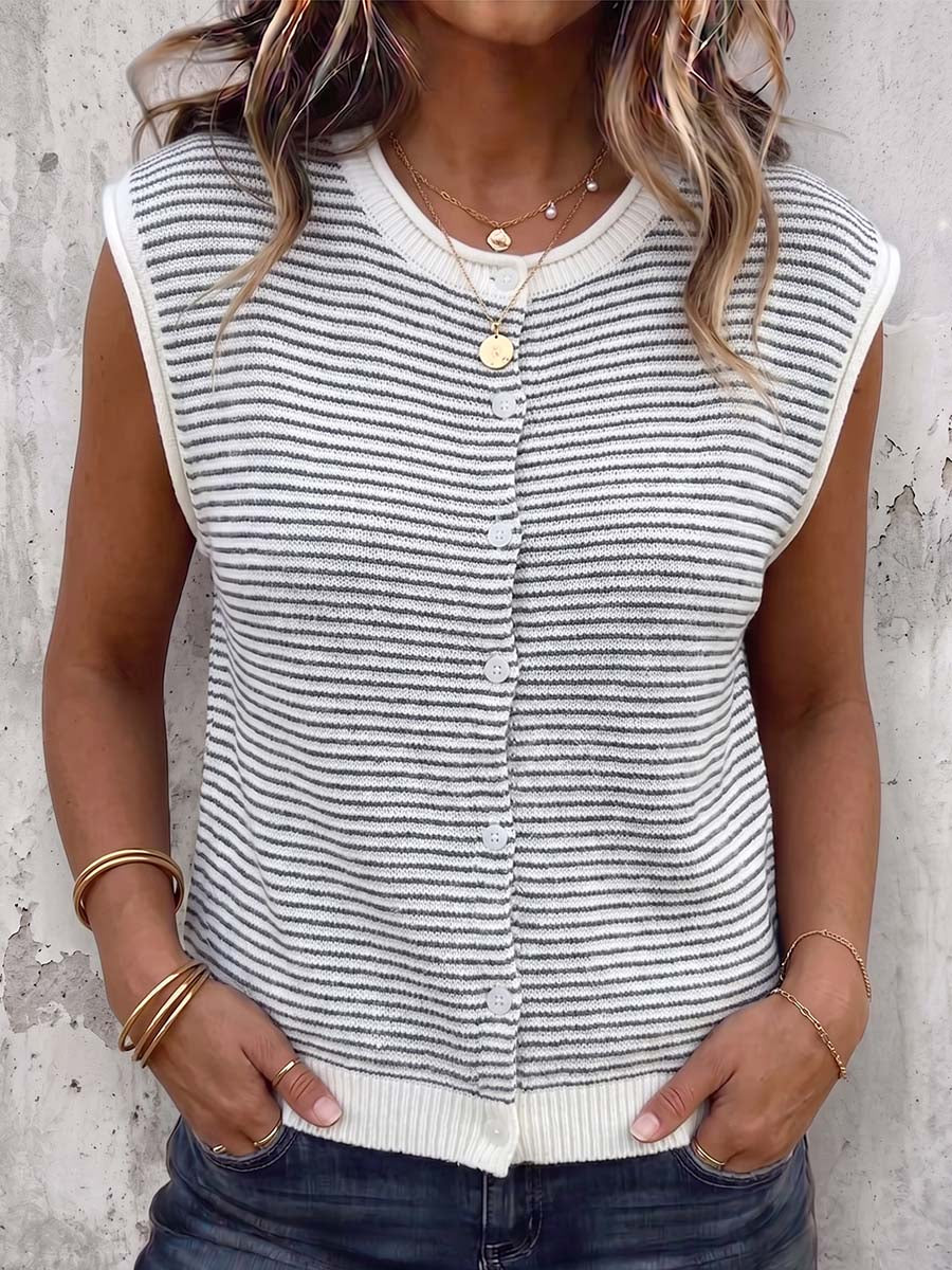 Vintage Art Comfortable Fabrics Knitted Striped Sweater