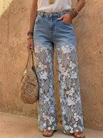 Women's Lace Cutout Patchwork Jeans