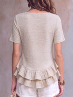 Women's Solid-color Crew Neck Short-sleeve Casual Loose Cotton-linen Top
