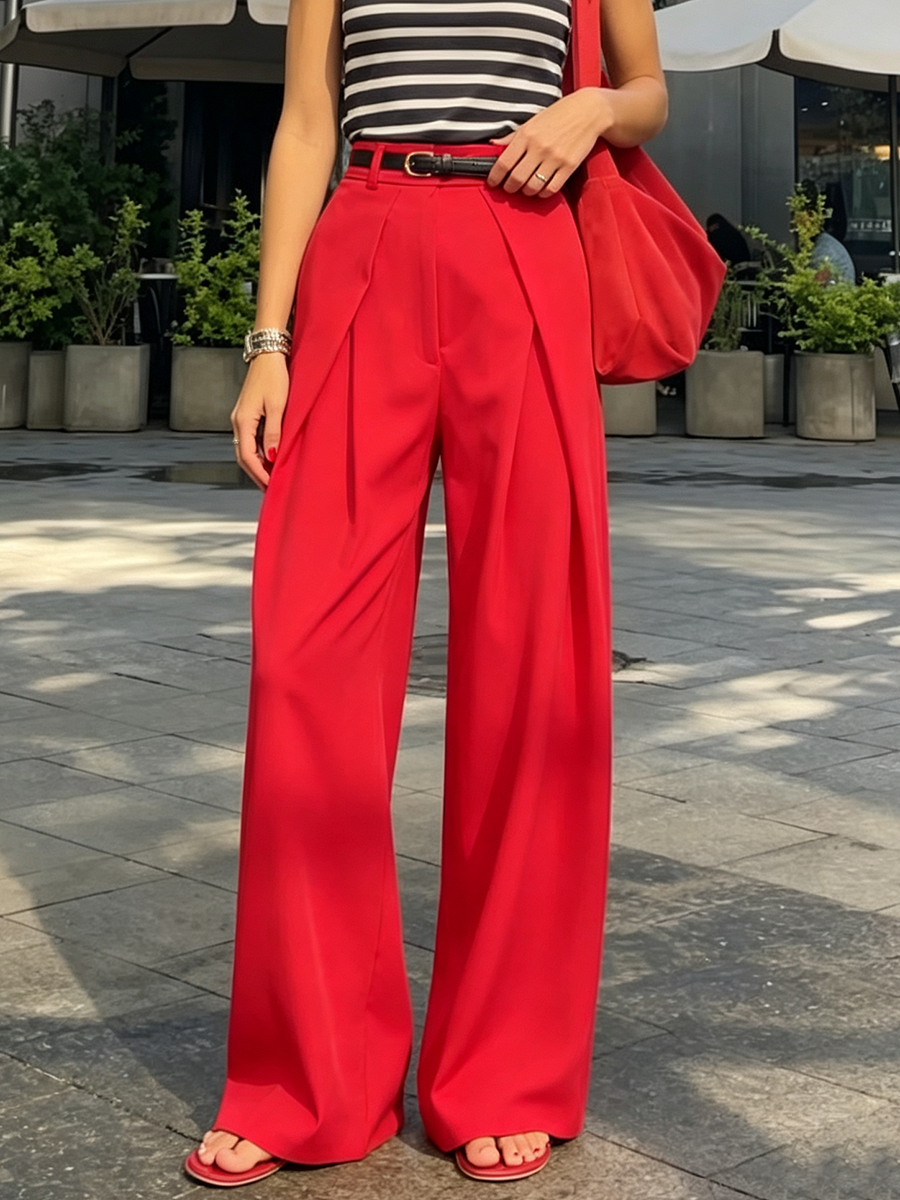 Minimalist Elegant Pleated Wide-leg Trousers Pant