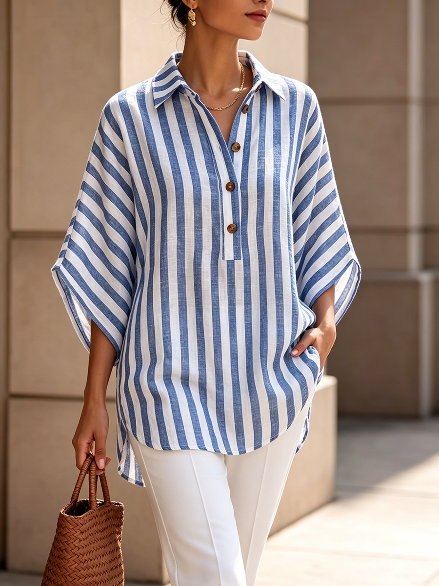 Relaxed Artful Tailoring Striped Cotton-linen Shirt