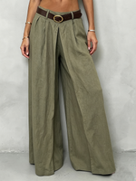 Elegant And Stylish Pleated Cotton-linen Wide-leg Pant