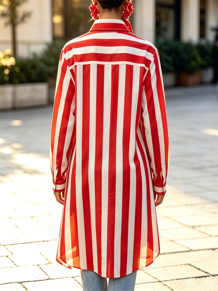 Retro Chic Striped Pattern Art Long Sleeve Casual Stylish Lapel Shirt