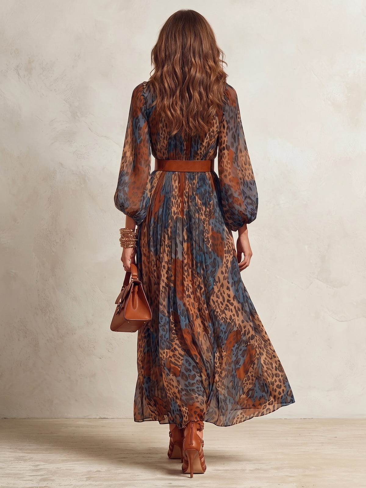 Elegant Leopard-print Chiffon Maxi Dress