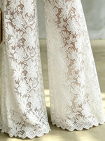 Women's Denim and Sheer Lace Wide-Leg Pants