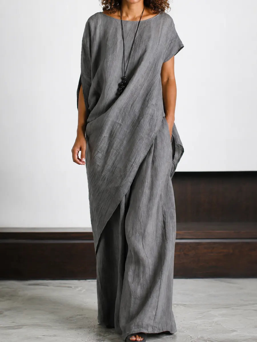Effortless Elegance Cotton Linen Set – Relaxed Draped Top & Flowing Wide-leg Pants