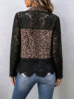 Casual Denim Jacket With Leopard Print And Lace Paneling