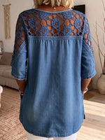 Breezy Chambray Crochet Shoulder Tunic Top