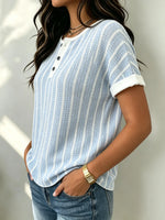 Women's Striped Waffle Knit Henley Top