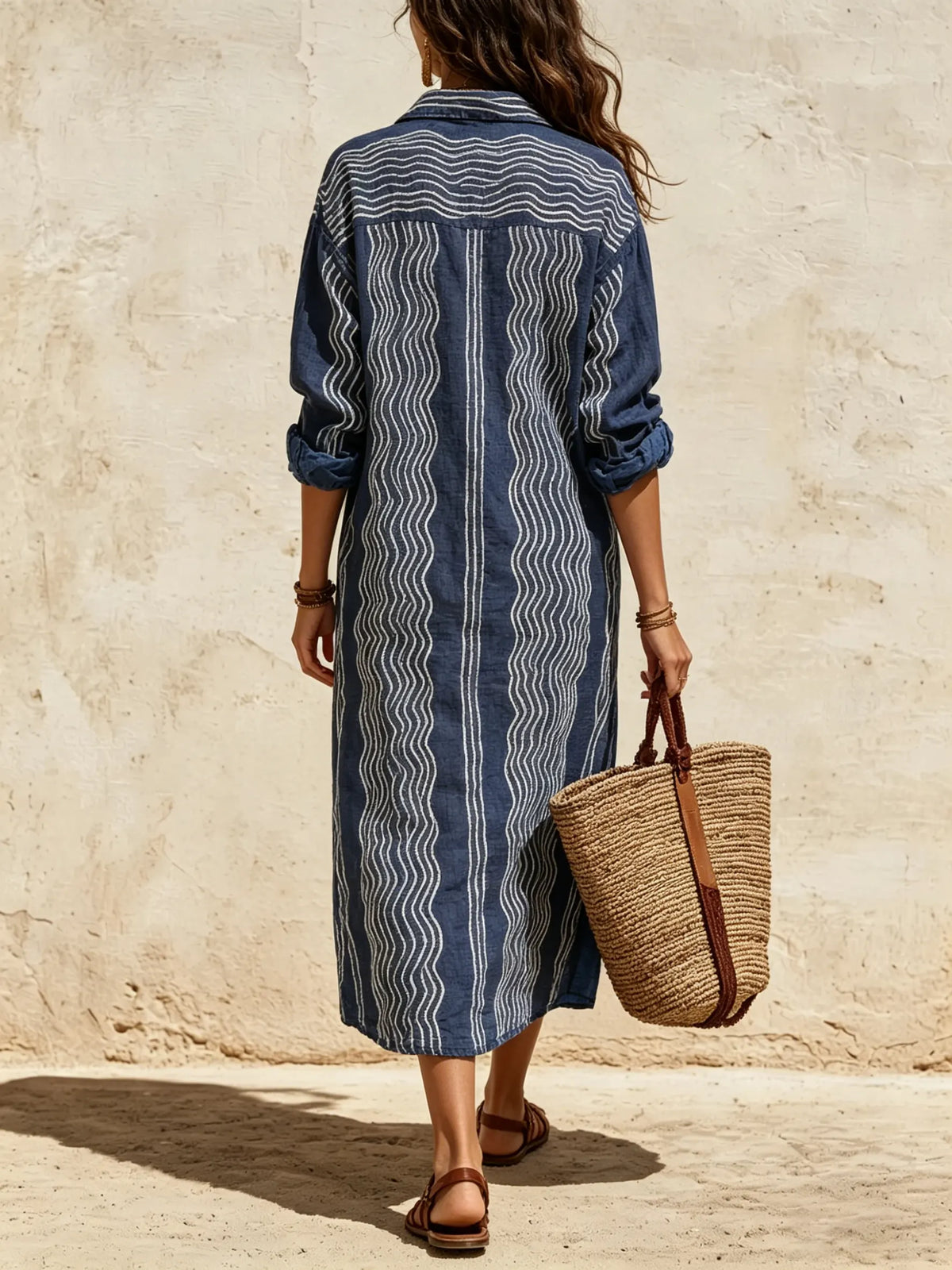 Women's Wavy Stripe Button-Down Shirt Dress