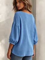 Relaxed Cozy Square-neck Waffle Knit Top
