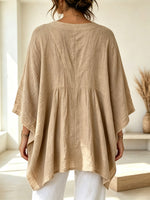 Women's Bat Sleeve Art Casual Stylish 3/4 Sleeve Cotton Linen Shirt