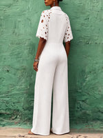 Elegant Chic Floral Lace-panel Knit Jumpsuit