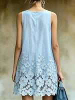 Women's Light Blue Cutout Floral Lace Sleeveless Dress