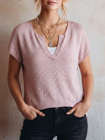 Women's V-neck Short-sleeve Casual Loose Knit Pullover