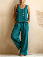 Women's Solid Color Art Casual Vest Top And Pants Two-piece Set