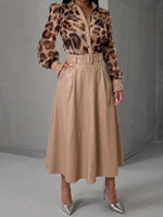 Stylish And Minimalist Eco-leather Midi Skirt With Belt